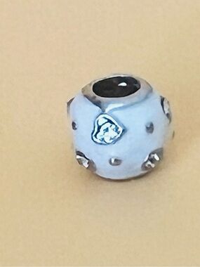 Silver plated & white enamel paved clear crystal charm